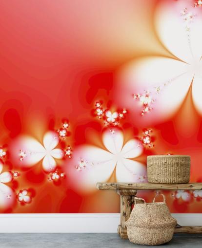 Weiße Blumen auf rotem Hintergrund Wallpaper Weiße Blumen auf rotem Hintergrund Wallpaper