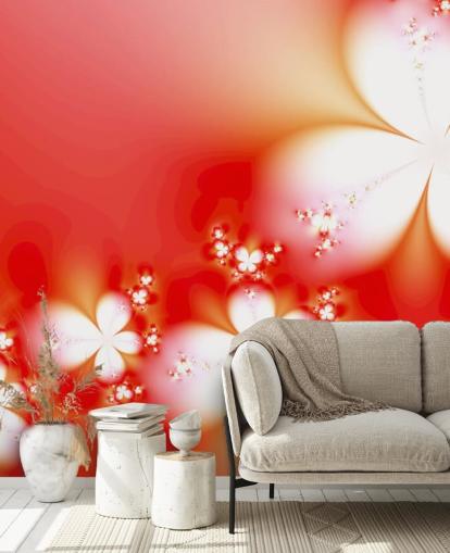 Weiße Blumen auf rotem Hintergrund Wallpaper Weiße Blumen auf rotem Hintergrund Wallpaper