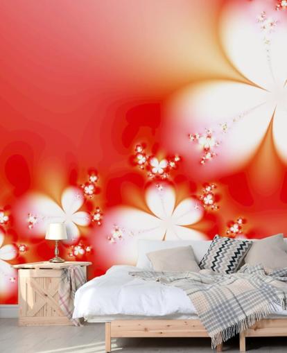 Floral White Flowers on Red Background Wallpaper