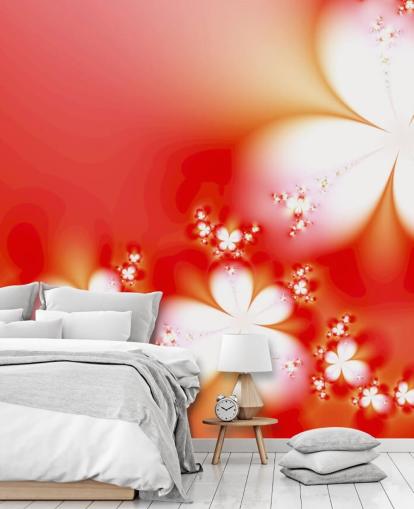 Weiße Blumen auf rotem Hintergrund Wallpaper