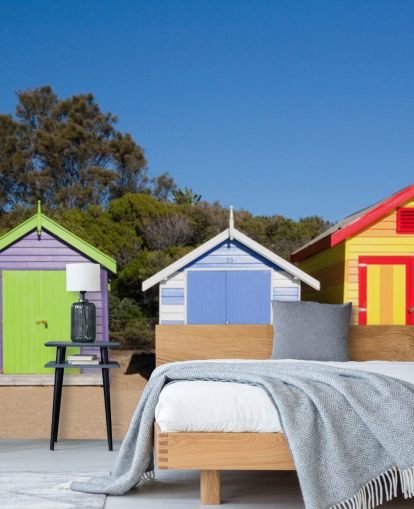 colourful beach huts wallpaper