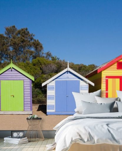 colourful beach huts wallpaper
