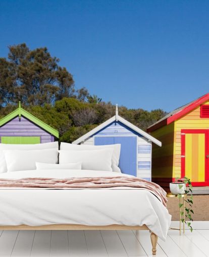 colourful beach huts wallpaper