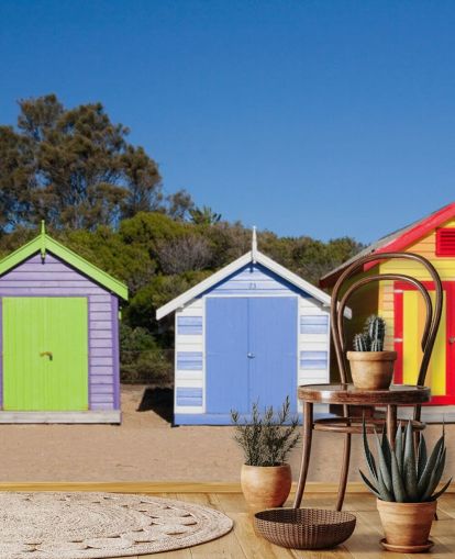 kleurrijke strandhutten behang