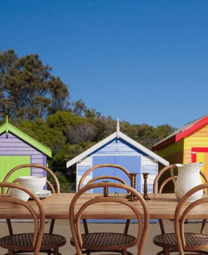 kleurrijke strandhutten behang