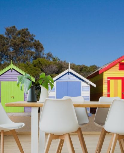 colourful beach huts wallpaper