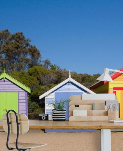 colourful beach huts wallpaper