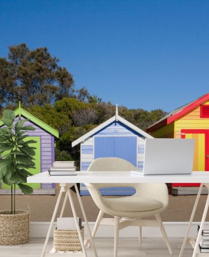 colourful beach huts wallpaper