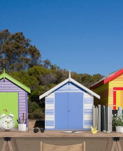 colourful beach huts wallpaper