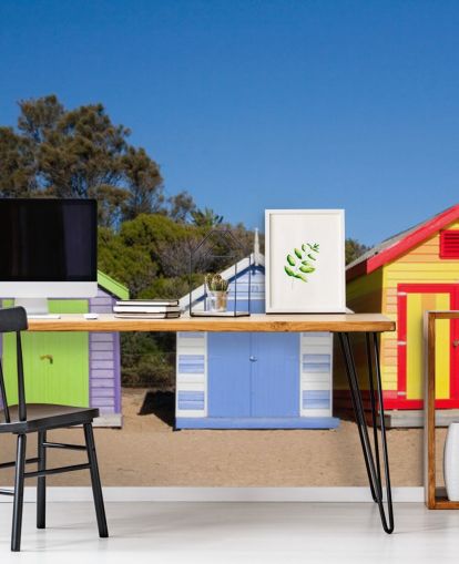 bunte Strandhütten Tapete