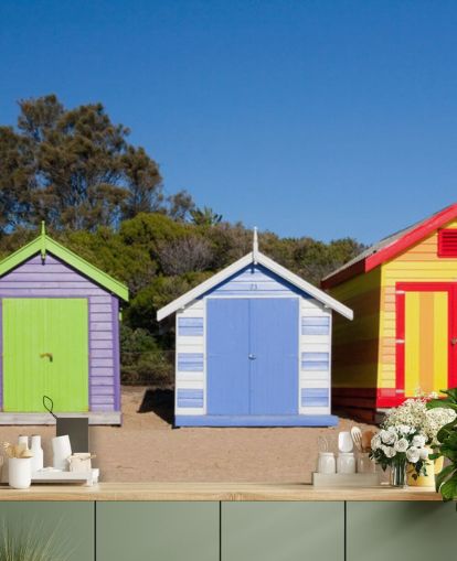 bunte Strandhütten Tapete