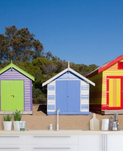 colourful beach huts wallpaper
