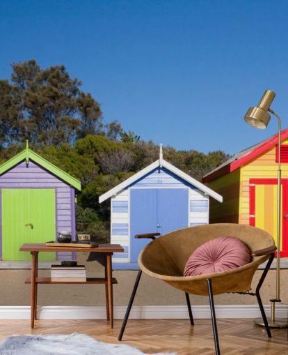 colourful beach huts wallpaper