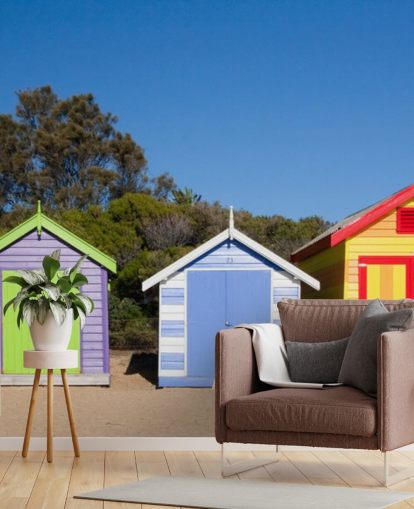 colourful beach huts wallpaper