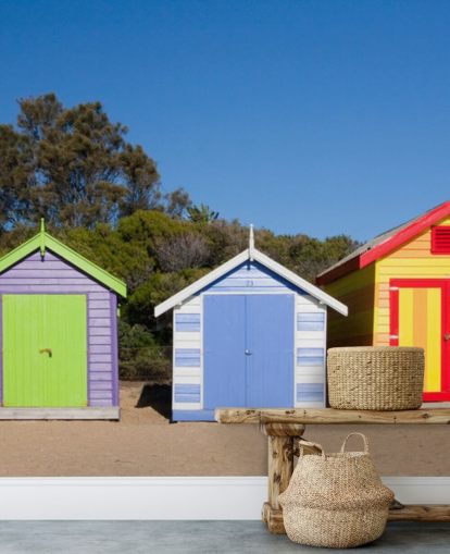 colourful beach huts wallpaper