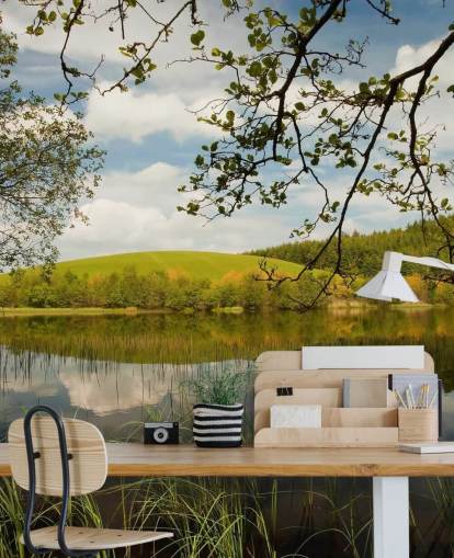 Lake in Lush Countryside Mural