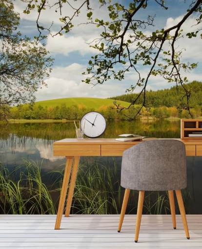 Lake in Lush Countryside Mural