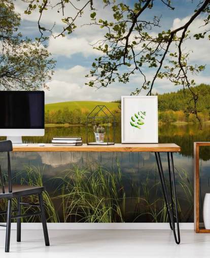 Lake in Lush Countryside Mural