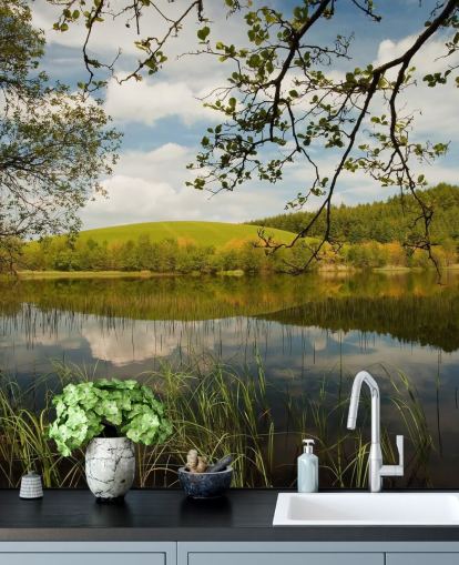 Lake in Lush Countryside Mural