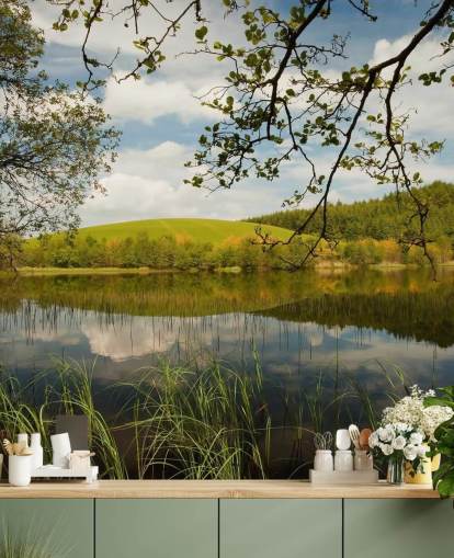 Lake in Lush Countryside Mural