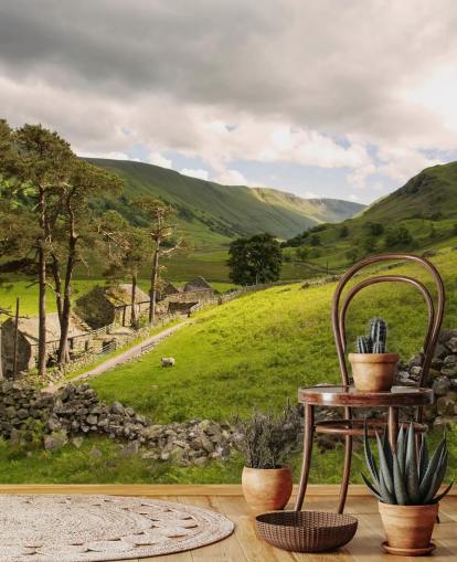 Mural de pared Granja, campos y piedra seca del valle de Lakeland
