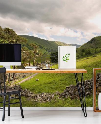 Decorazione murale con fattoria, campi e pietra secca nella valle dei laghi Decorazione murale con fattoria, campi e pietra secca nella valle dei laghi