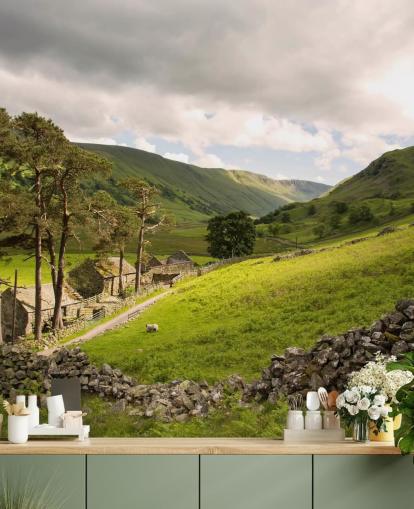 Lakeland Valley Farm, Felt og Tørr Stone Wall Mural