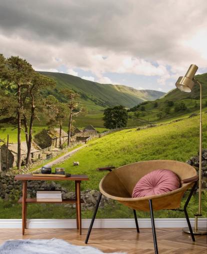 Lakeland Valley Farm, Felder und Trockenstein Fototapete