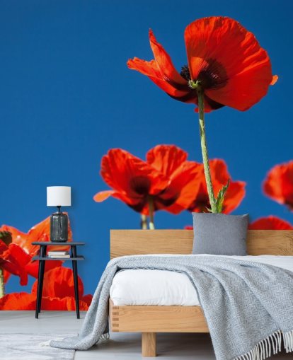 Poppies Against Blue Sky Wall Mural