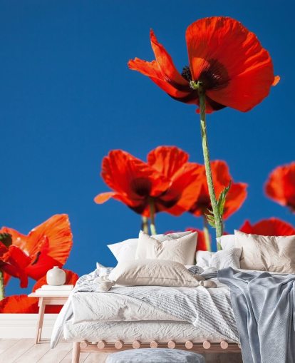 Poppies Against Blue Sky Wall Mural