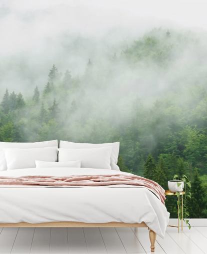Decorazione murale con nebbia sulla foresta Decorazione murale con nebbia sulla foresta