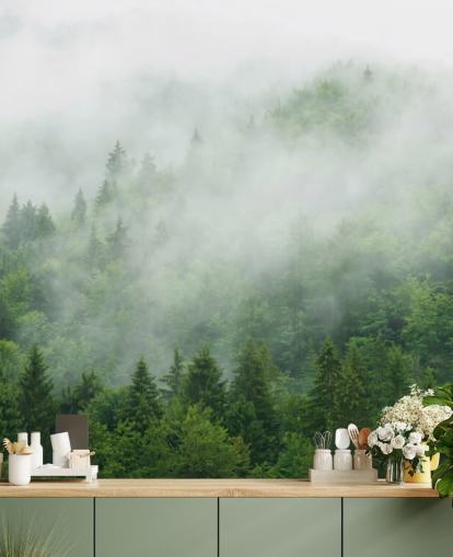 Nebel über dem Wald Fototapete