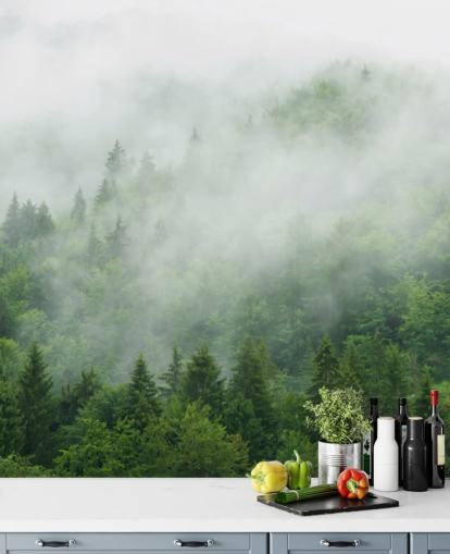 Nebel über dem Wald Fototapete