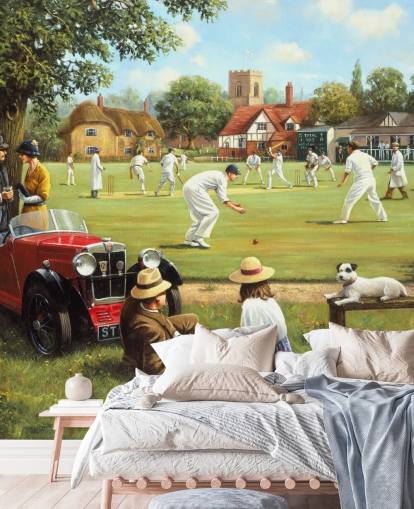 cricket match painting wallpaper