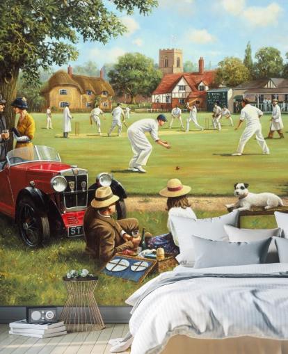 cricket match painting wallpaper