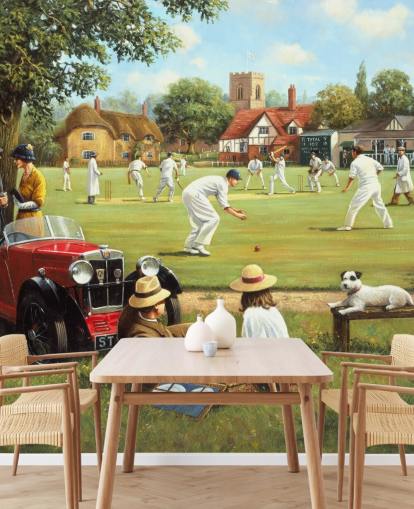 papier peint peinture match de cricket
