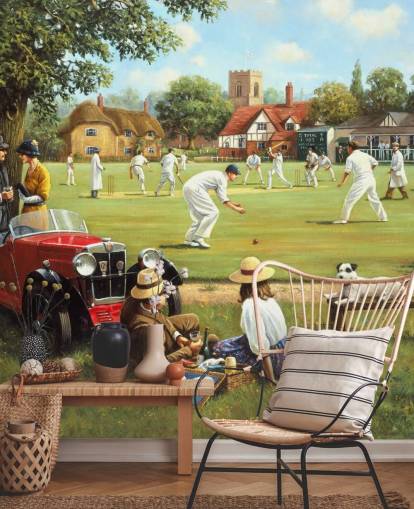 cricket match painting wallpaper