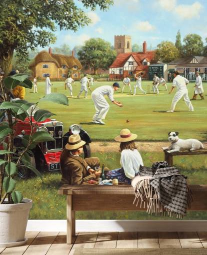 cricket match painting wallpaper
