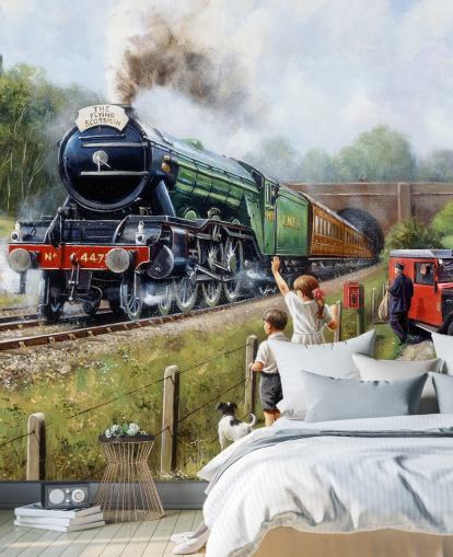 people waving at a steam train wallpaper