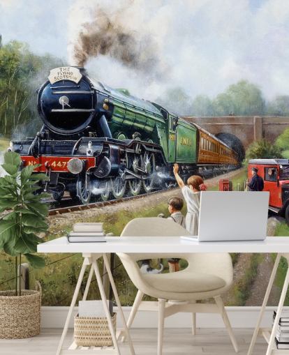 gens agitant à un fond d'écran de train à vapeur