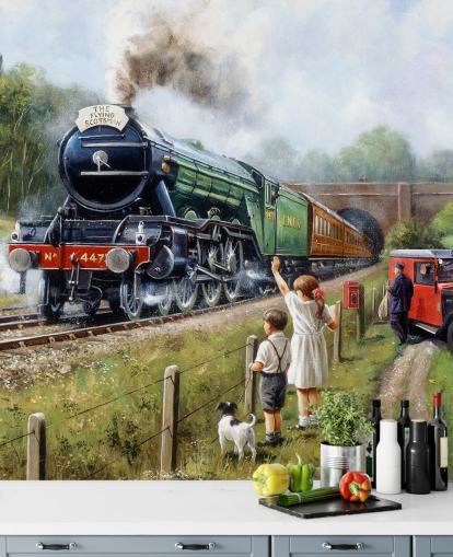 people waving at a steam train wallpaper