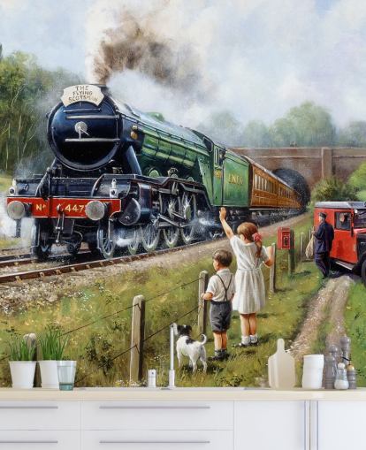 people waving at a steam train wallpaper