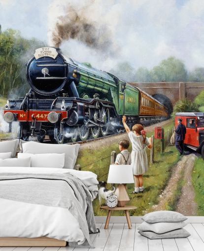 people waving at a steam train wallpaper