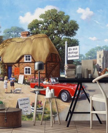 road side cafe in the past wallpaper