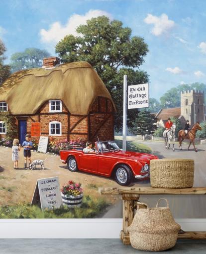 café langs de weg in het verleden behang