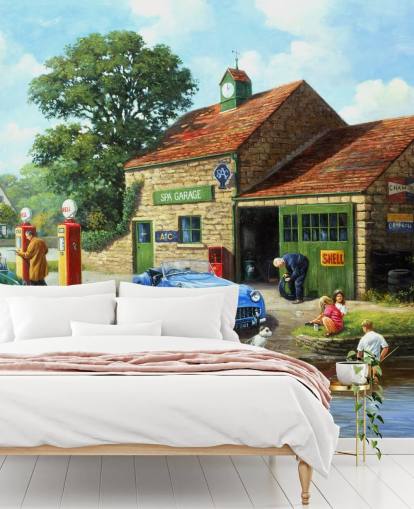 village gas station in the past wallpaper