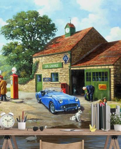 village gas station in the past wallpaper