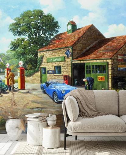 village gas station in the past wallpaper
