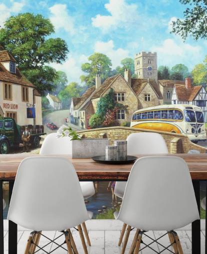 paddling in the village river in the past wallpaper