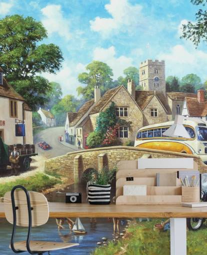 paddling in the village river in the past wallpaper